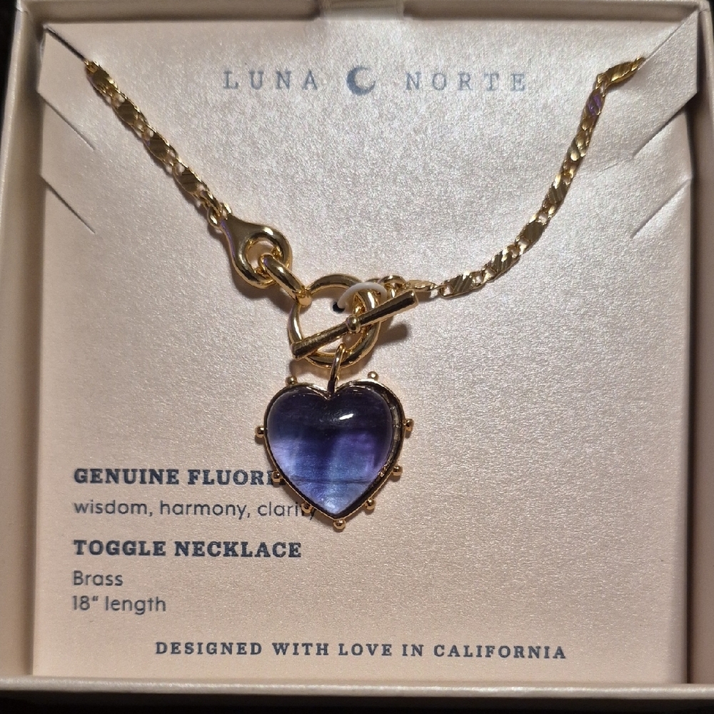 Luna Norte Gold Toggle Necklace with Purple Heart Fluorite